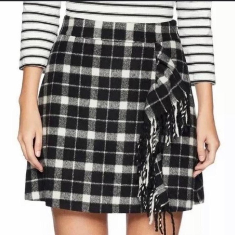 NWT Kate Spade New York black and white plaid wool skirt size 8